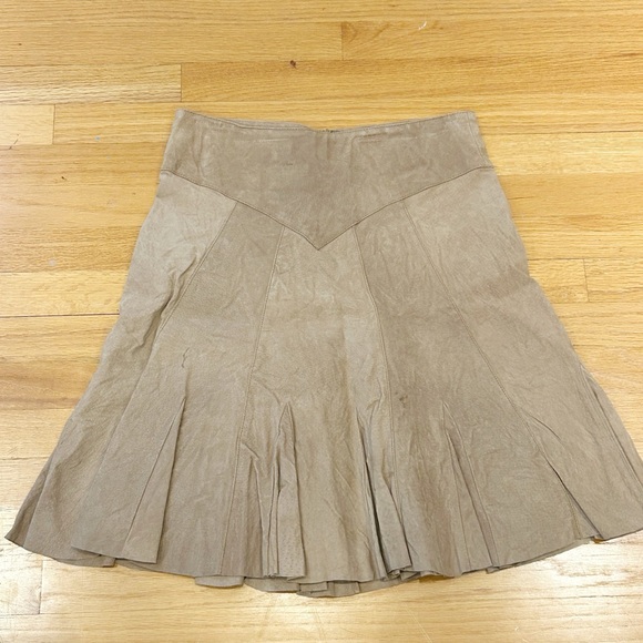 Fashion Bug Dresses & Skirts - Vintage Y2K Fashion Bug Leather A-Line Skirt Tan Size 6